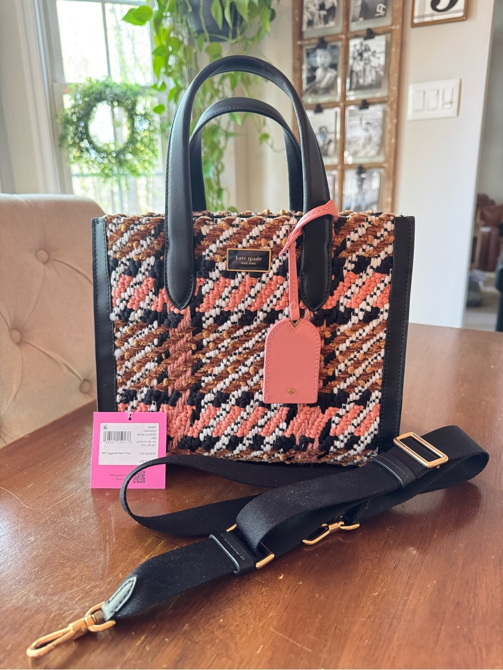 Kate Spade Manhattan Plaid Chunky Woven Tote in Dancer Pink NWT - Picture 3 of 9